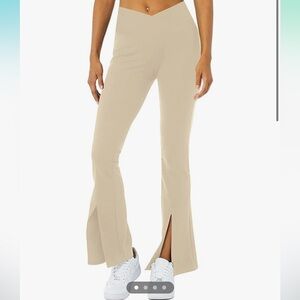 Women's Crossover High Waisted Front Split Flare Leg Workout Pants Work Pants